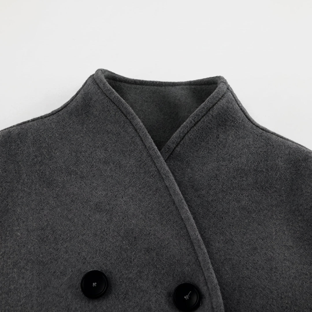 Women's Short Double Breasted Peacoat, Oversized High Neck Stand Collar