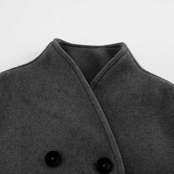Women's Short Double Breasted Peacoat, Oversized High Neck Stand Collar
