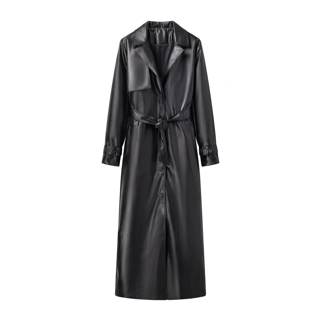 Women's Long Winter Trench Coat, Oversized Belted Notched Lapels