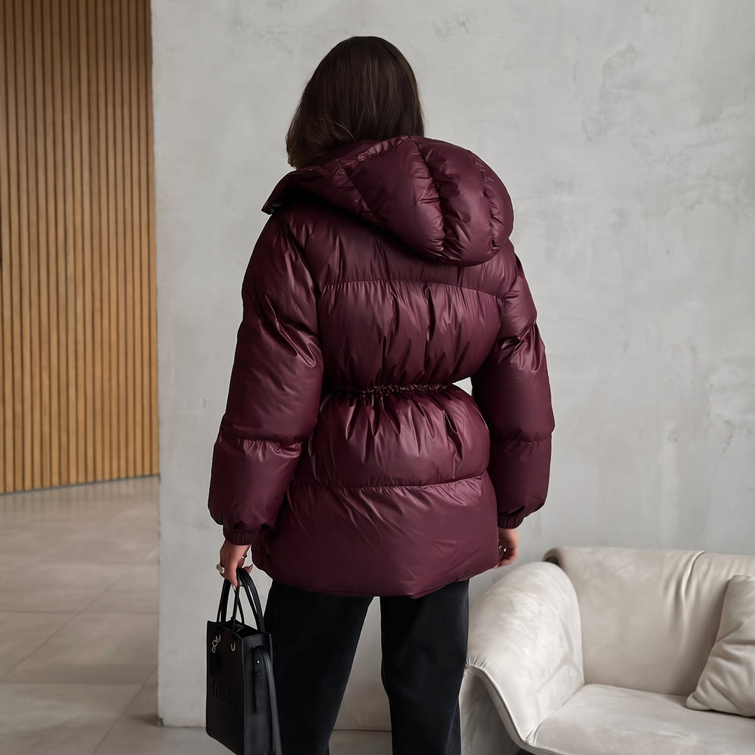 Women's Shiny Winter Puffer Jacket, Padded Quilted Bubble Hooded