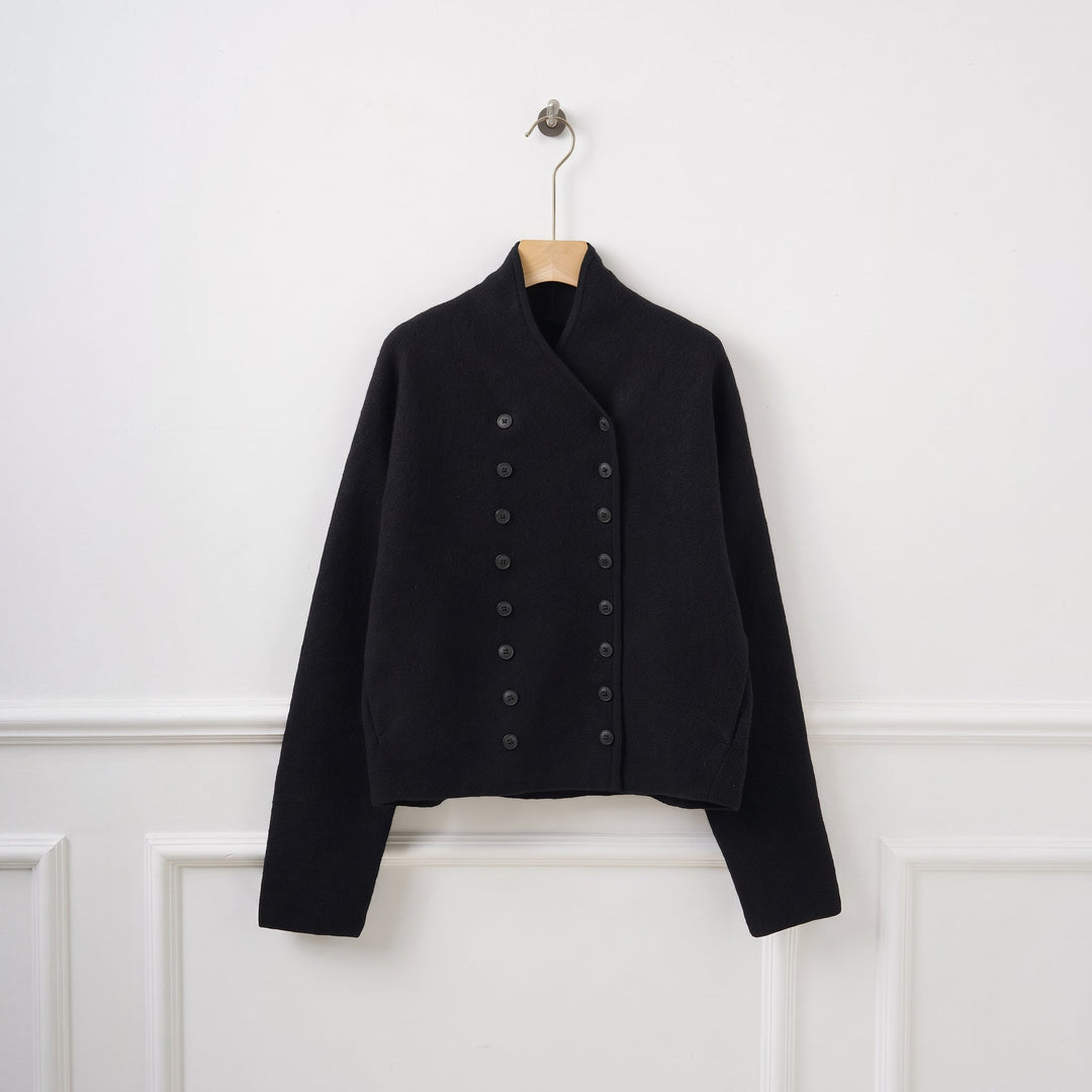 Women's Short Double Breasted Peacoat, Oversized Collarless