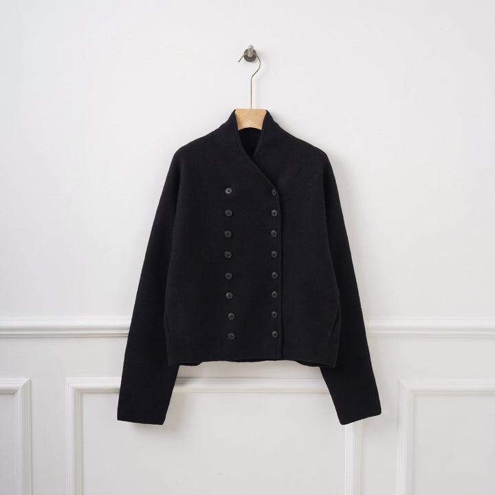 Women's Short Double Breasted Peacoat, Oversized Collarless