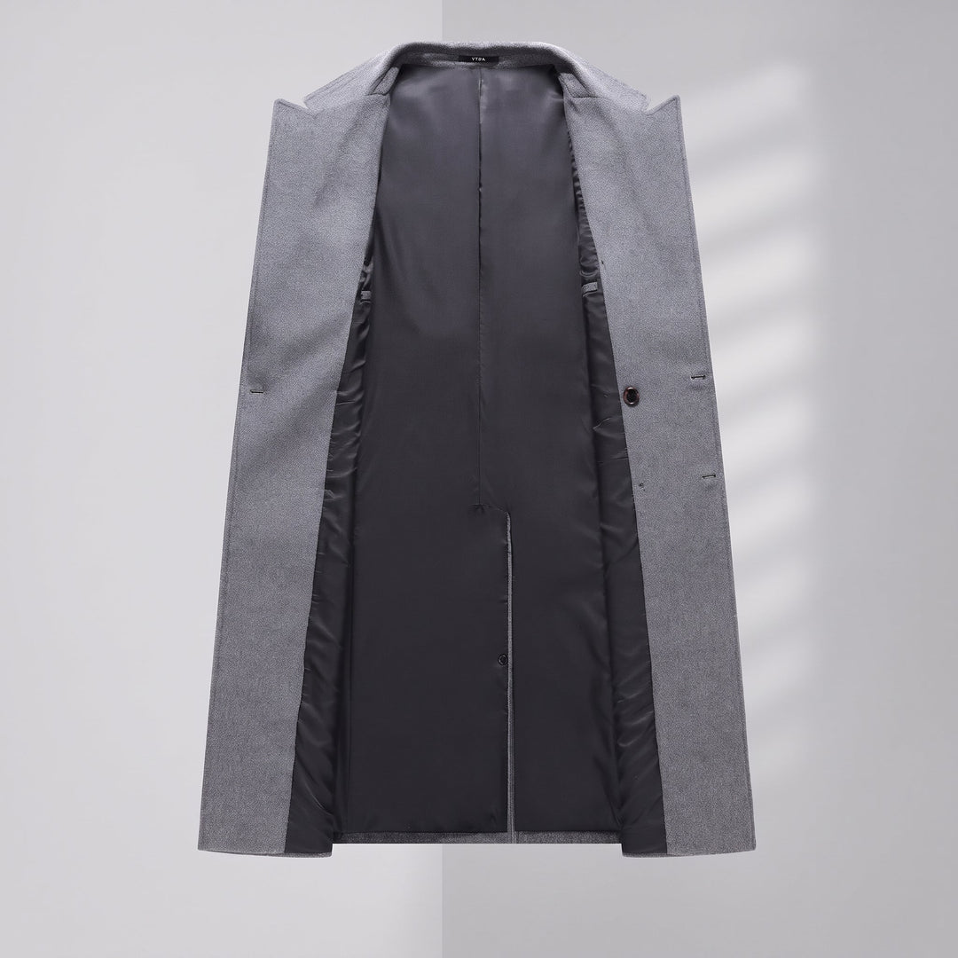 Men's Long Winter Trench Coat, Double Breasted Tailored