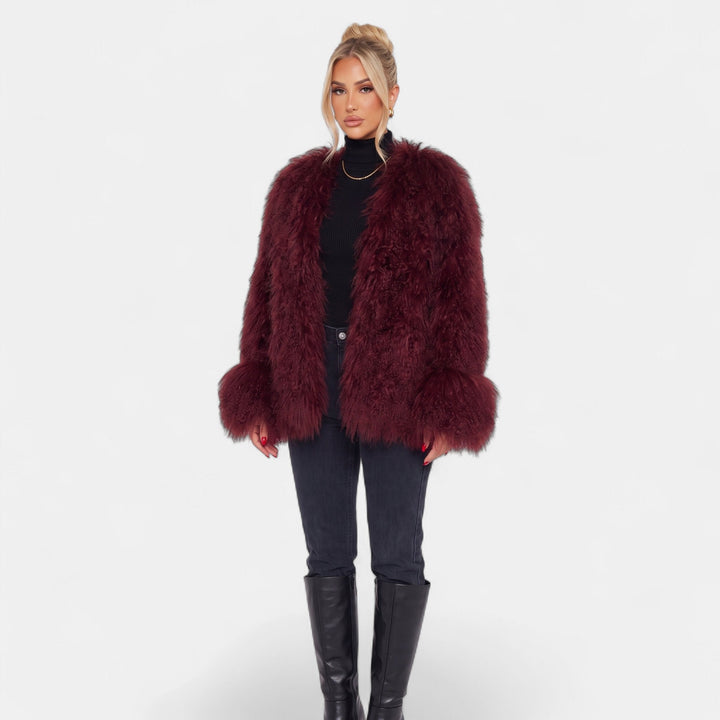 Women's Fluffy Oversized Faux Fur Coat, Hip Length Wide Cuffs