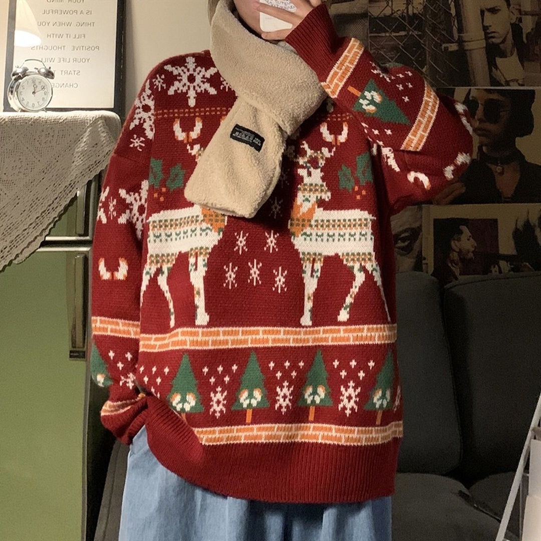 Women's Christmas Sweater, Knit Crew Neck Oversized Pullover