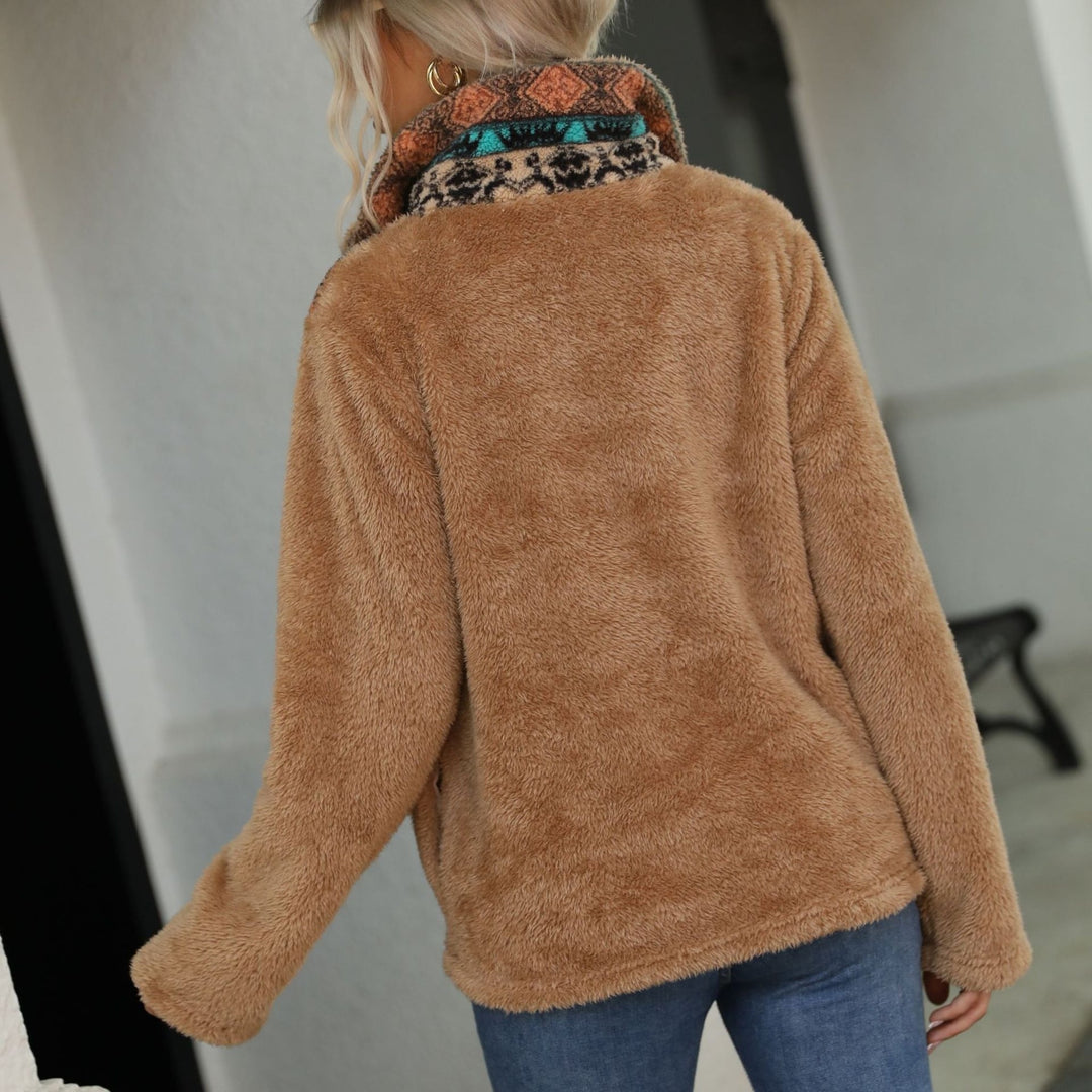 Women's Quarter Zip Sweater, Oversized Fuzzy Pullover with Pockets