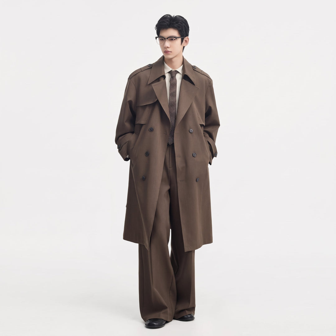 Men's Long Winter Trench Coat, Oversized Double Breasted
