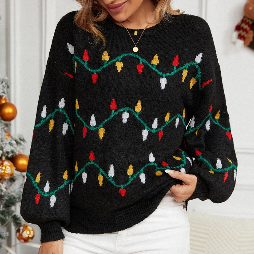 Women's Christmas Sweater, Black Knit Oversized Loose Fit Pullover
