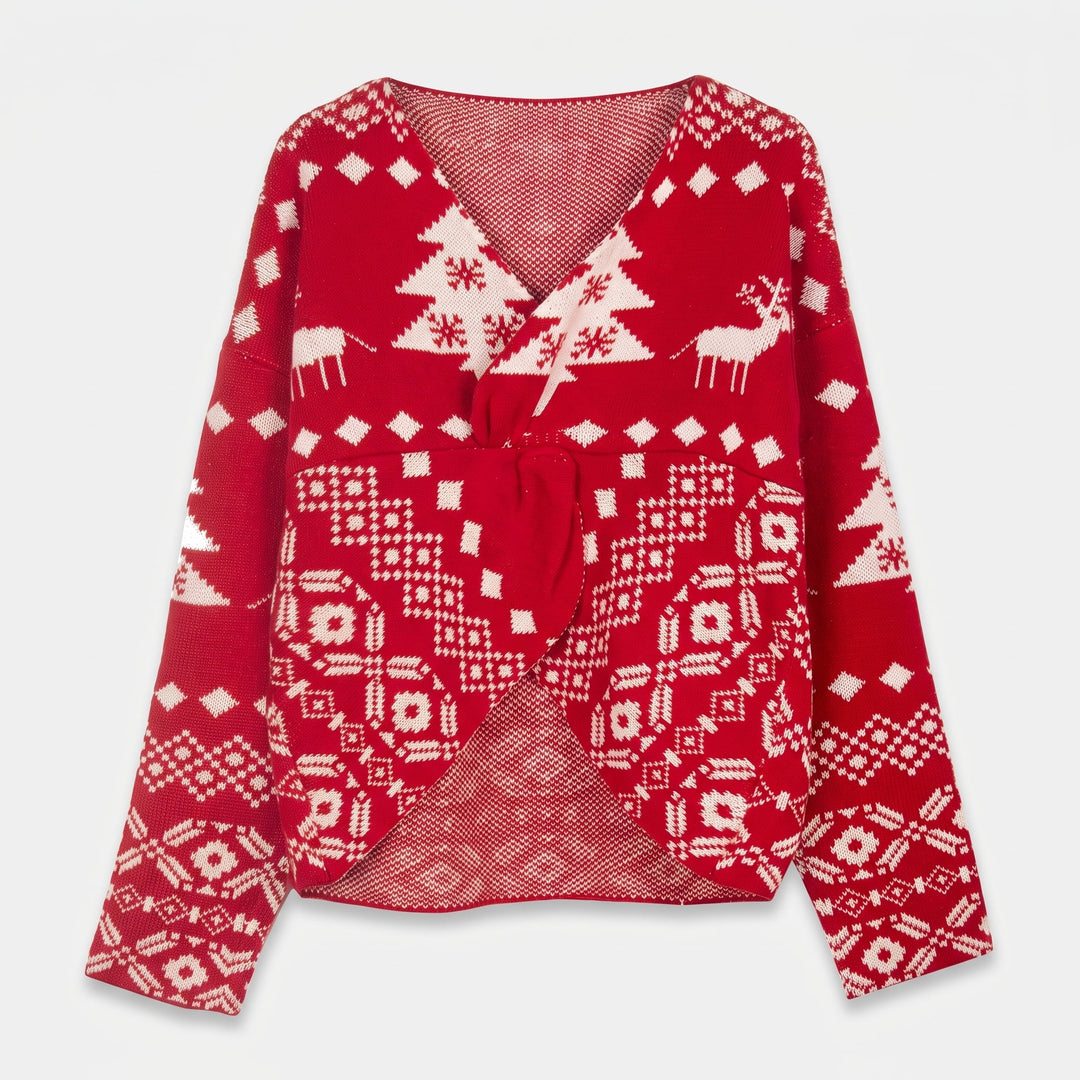 Women's Christmas Sweater, Knit Fair Isle Cropped Off Shoulder Pullover