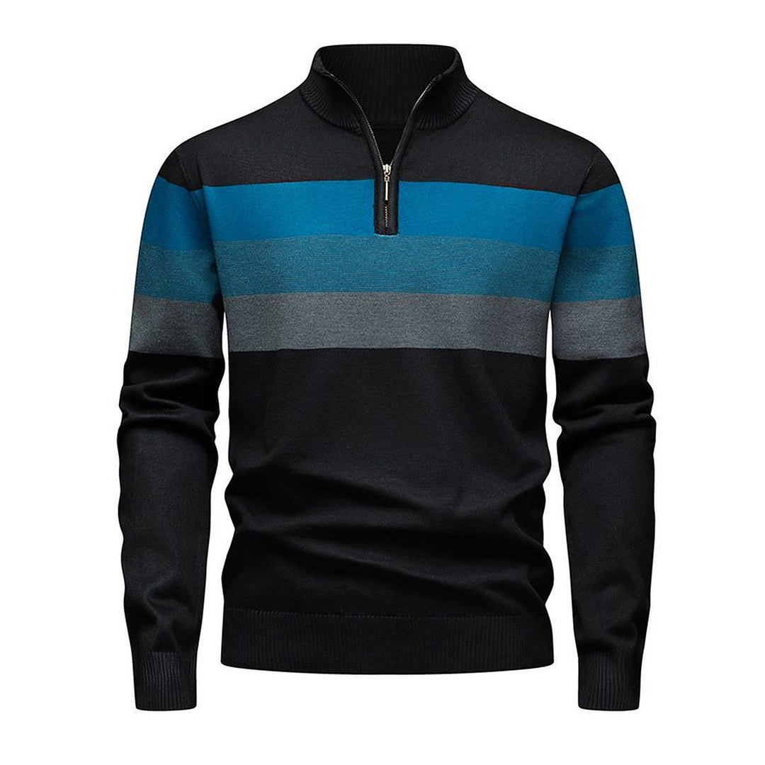 Men's Quarter Zip Sweater, Striped Ribbed Knit Pullover