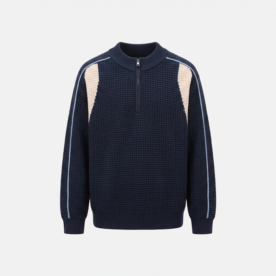 Men's Quarter Zip Sweater, Colourblock Knit Pullover