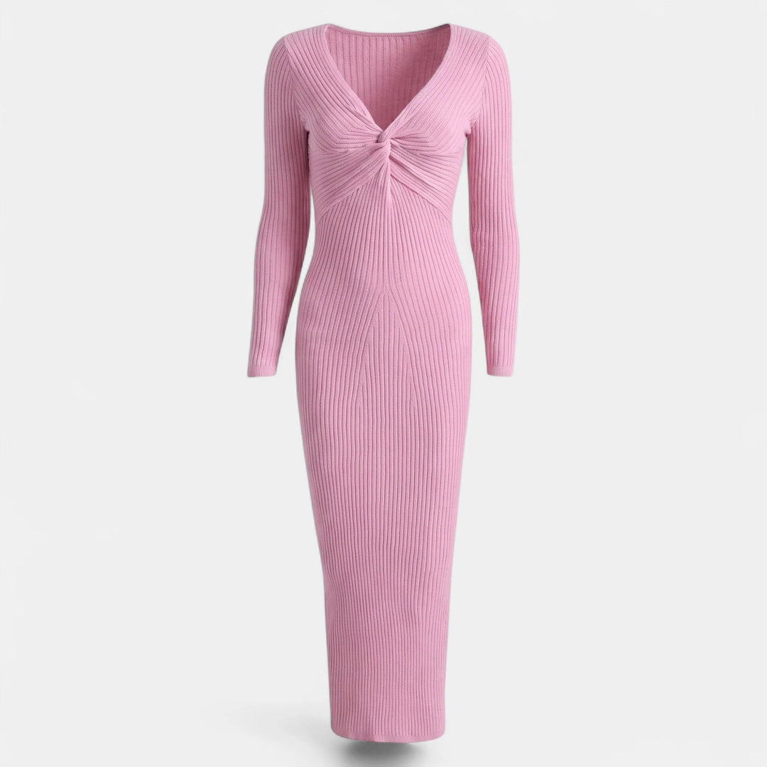 Women's Bodycon Sweater Dress, Fitted Knit Twist Front