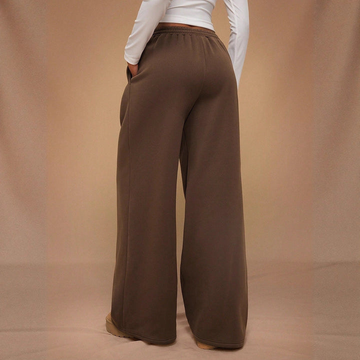 Women's Baggy Wide Leg Fleece Lined Sweatpants, Fold Over Double Waistband