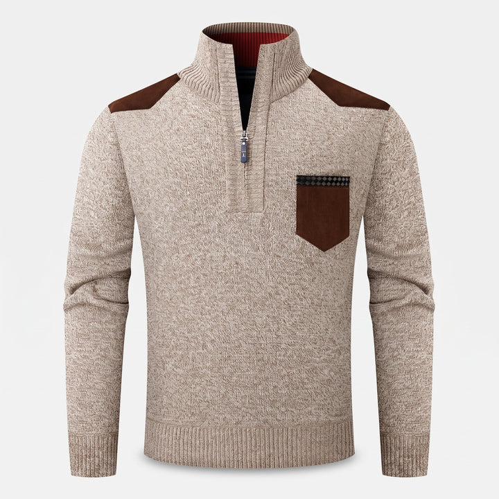 Men's Quarter Zip Sweater, Knit Mock Neck Relaxed Pullover