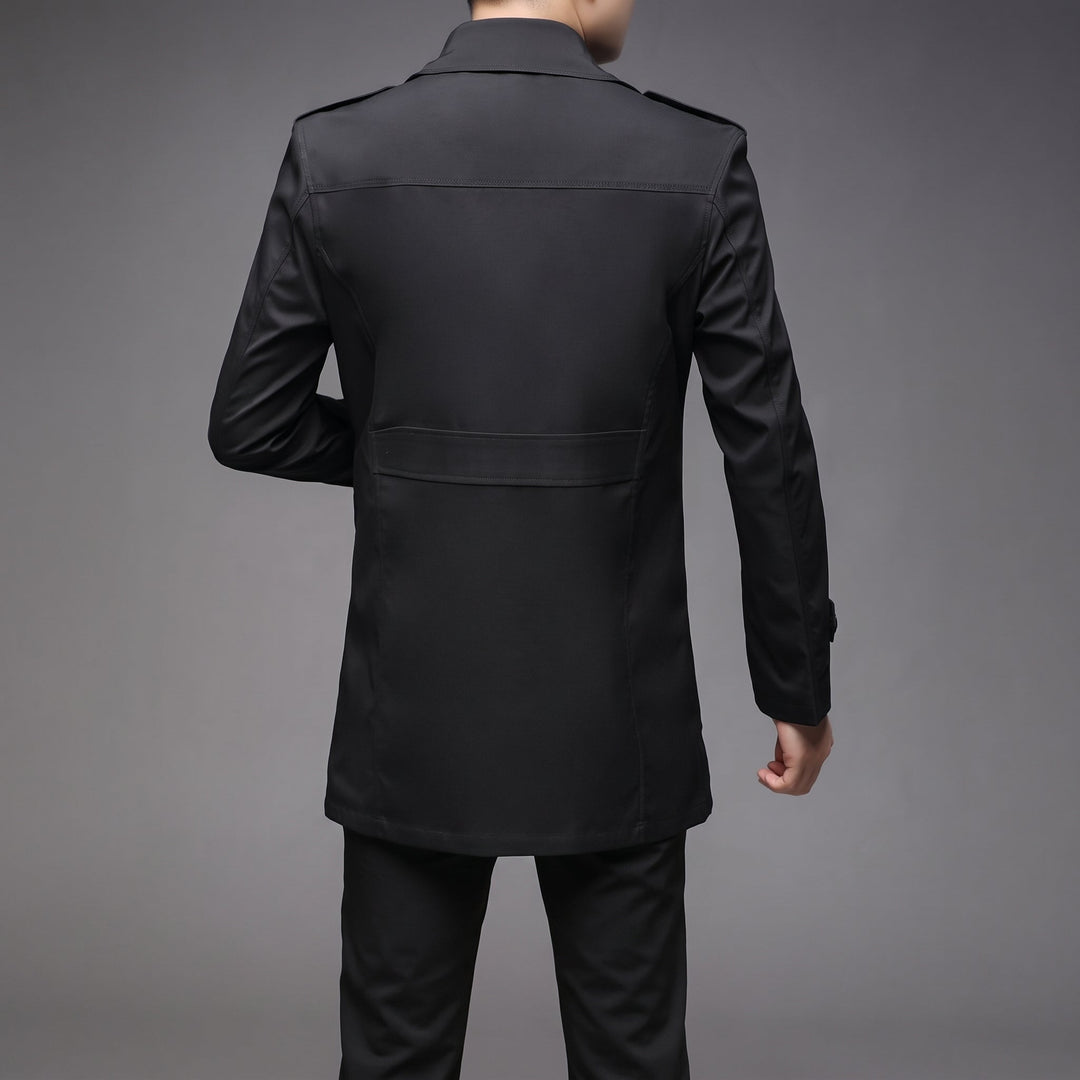 Men's Single Breasted Winter Trench Coat, Mid Length Fitted