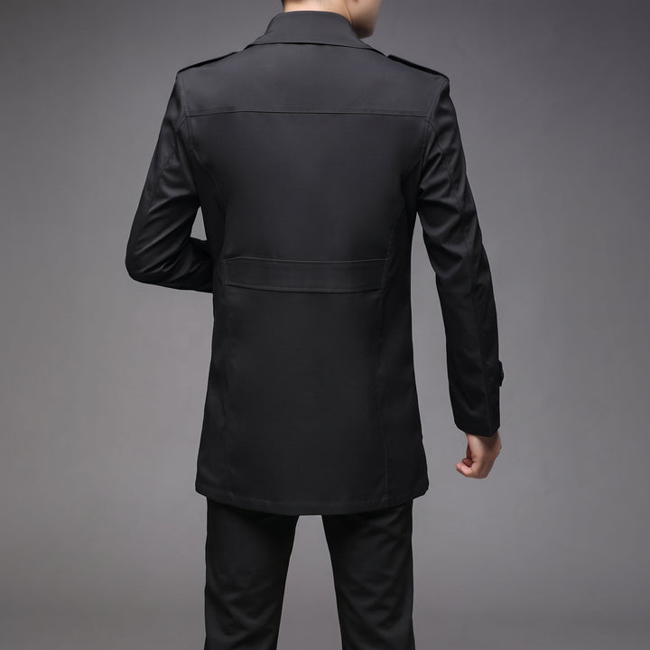 Men's Single Breasted Winter Trench Coat, Mid Length Fitted