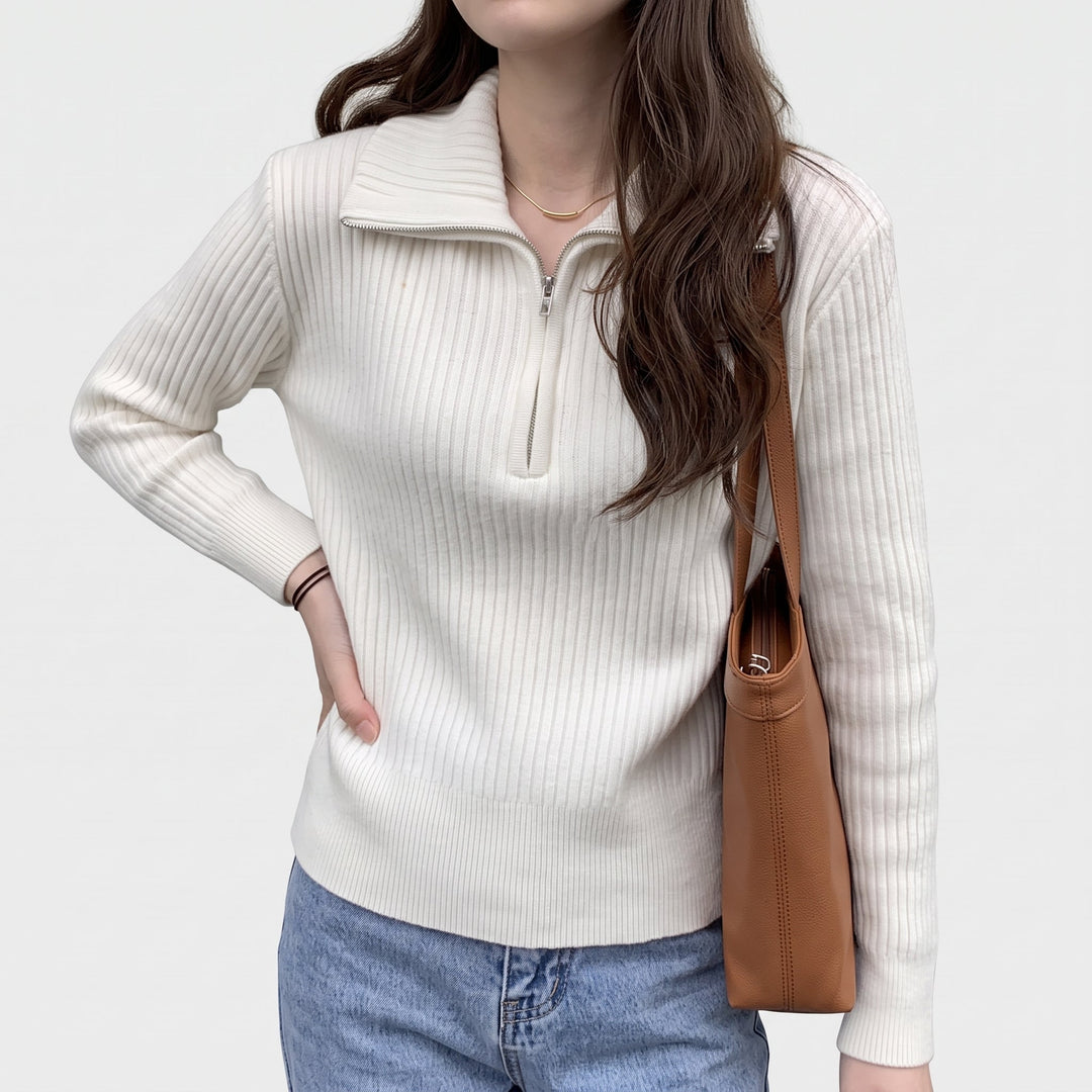 Women's Quarter Zip Sweater, Relaxed Long Sleeve Knit Pullover