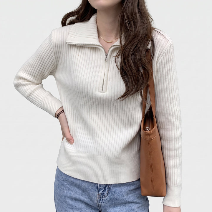 Women's Quarter Zip Sweater, Relaxed Long Sleeve Knit Pullover
