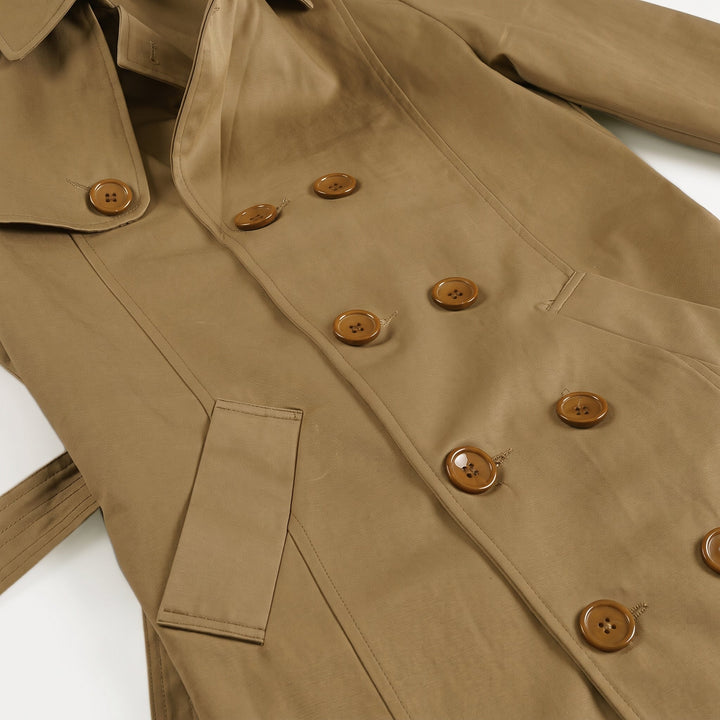 Men's Short Double Breasted Trench Coat, Belted Fitted Tailored