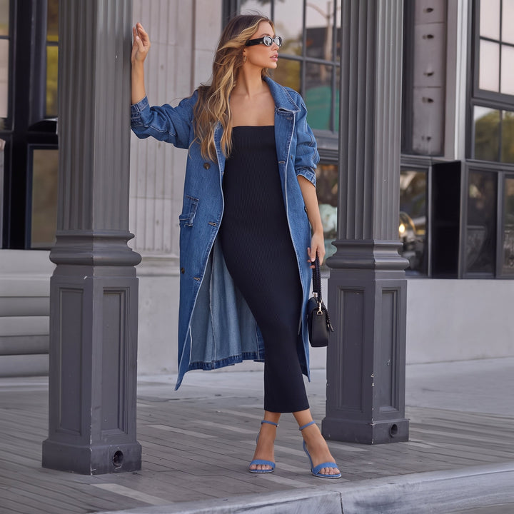 Women's Long Winter Trench Coat, Oversized Double Breasted Belted