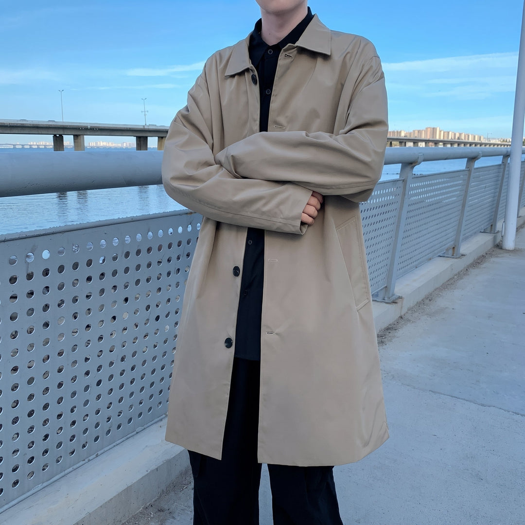 Men's Oversized Long Trench Coat, Single Breasted Lightweight
