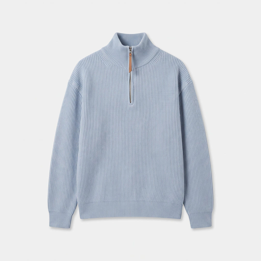 Men's Quarter Zip Sweater, Oversized Ribbed Mock Neck Pullover