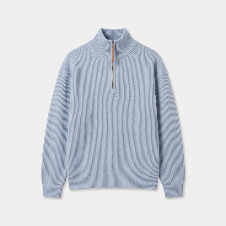 Men's Quarter Zip Sweater, Oversized Ribbed Mock Neck Pullover