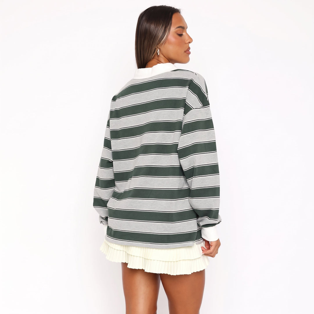 Women's Long Sleeve Polo Rugby Shirt, Collared Oversized