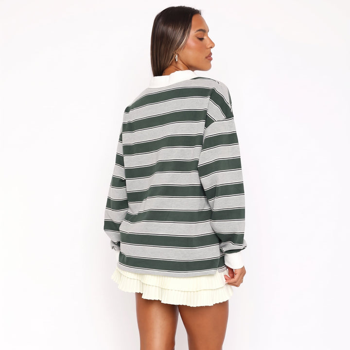 Women's Long Sleeve Polo Rugby Shirt, Collared Oversized