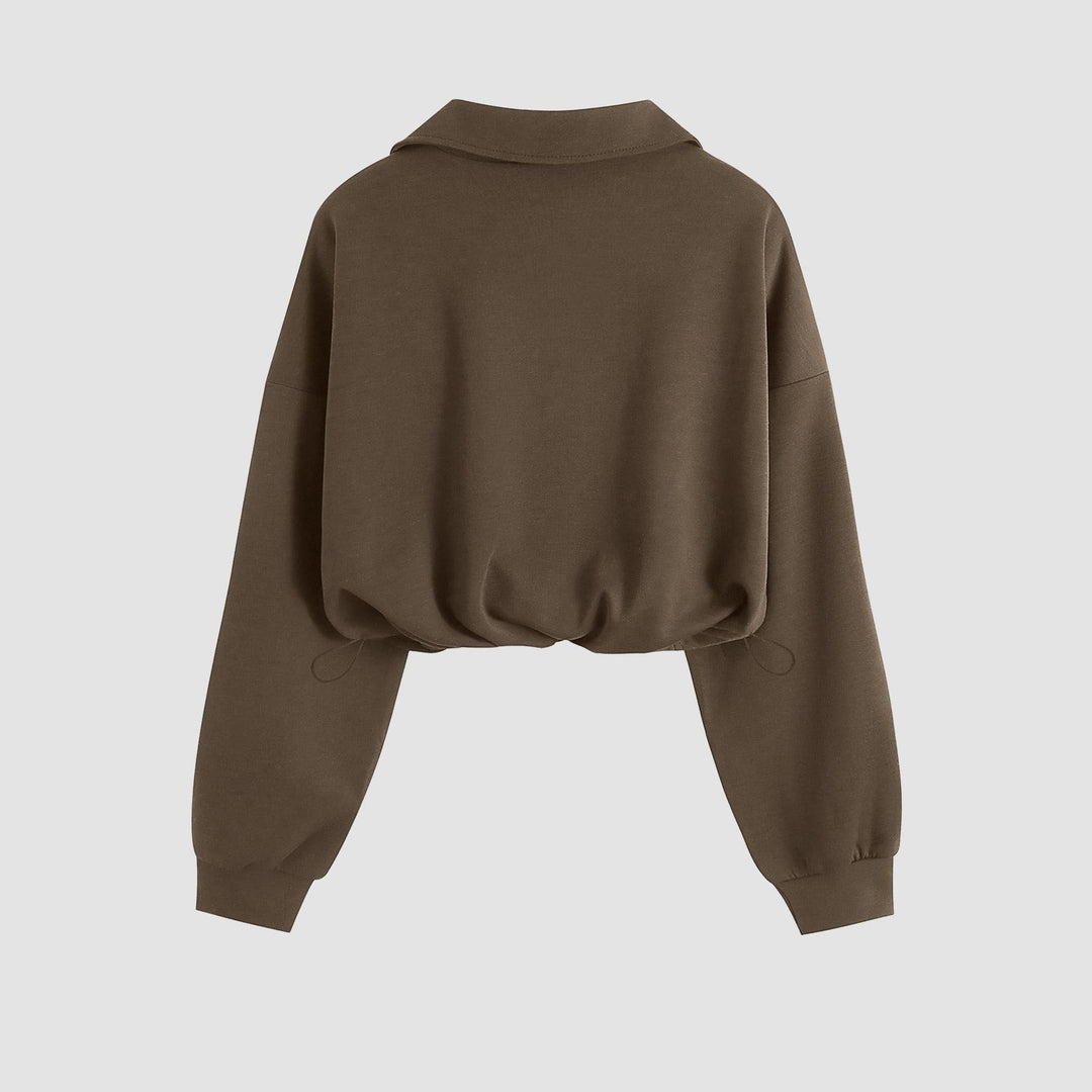 Women's Quarter Zip Sweater, Relaxed Fit Ribbed Collared Pullover