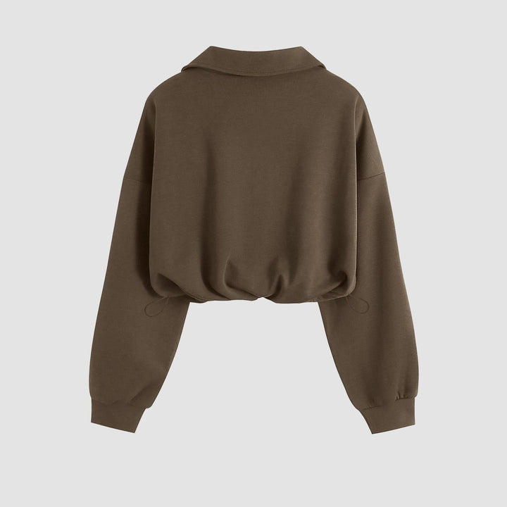Women's Quarter Zip Sweater, Relaxed Fit Ribbed Collared Pullover