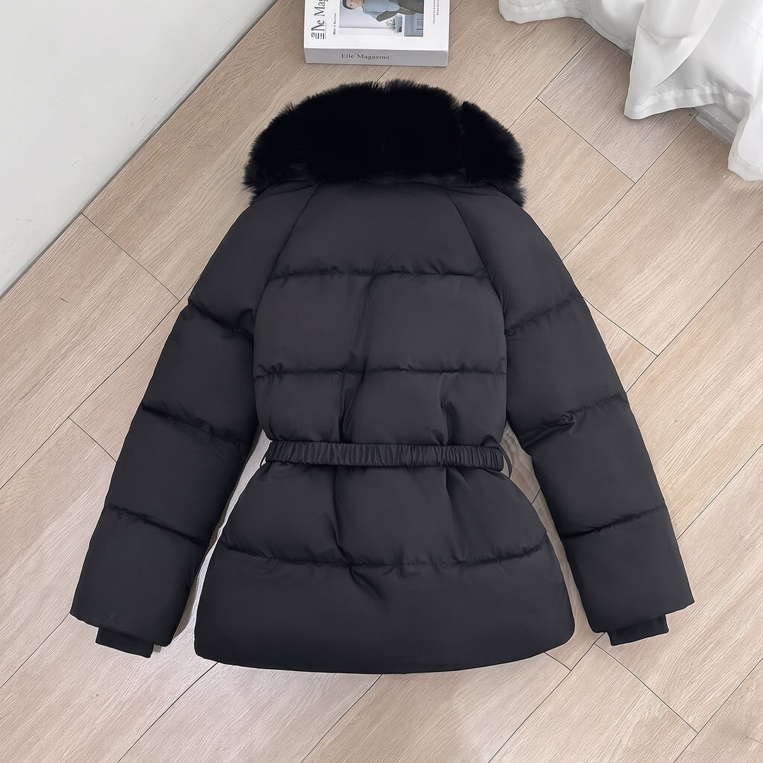 Women's Puffer Jacket, Long Hooded Faux-Fur Fitted Waist