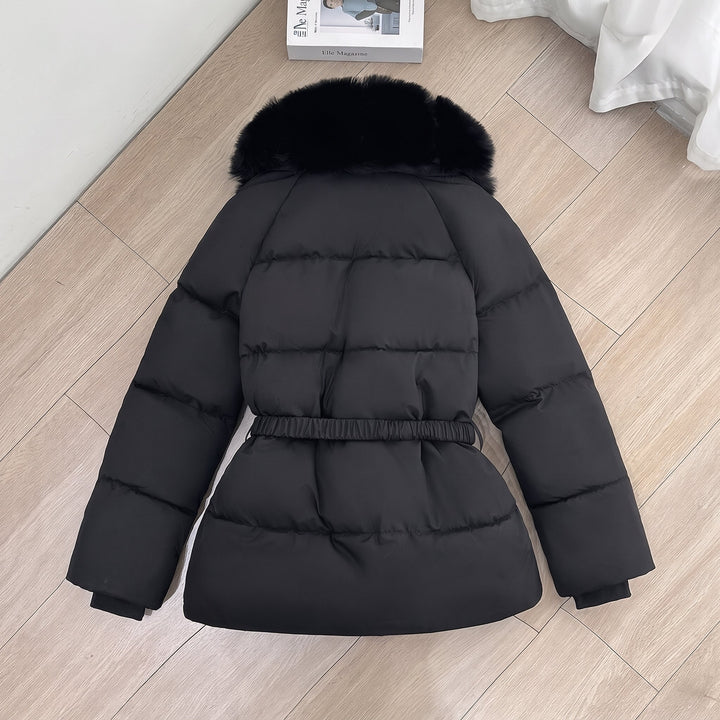 Women's Puffer Jacket, Long Hooded Faux-Fur Fitted Waist