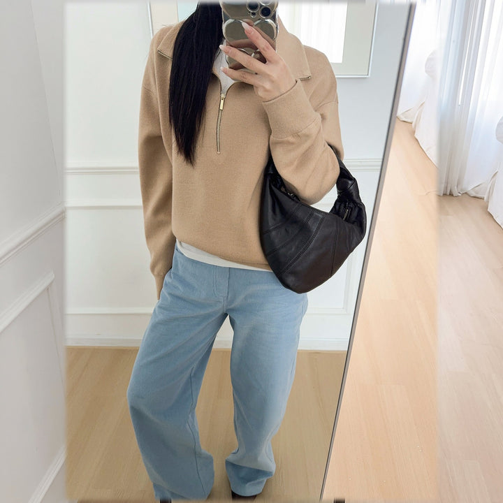 Women's Quarter Zip Sweater, Relaxed Knit Mock Neck Pullover