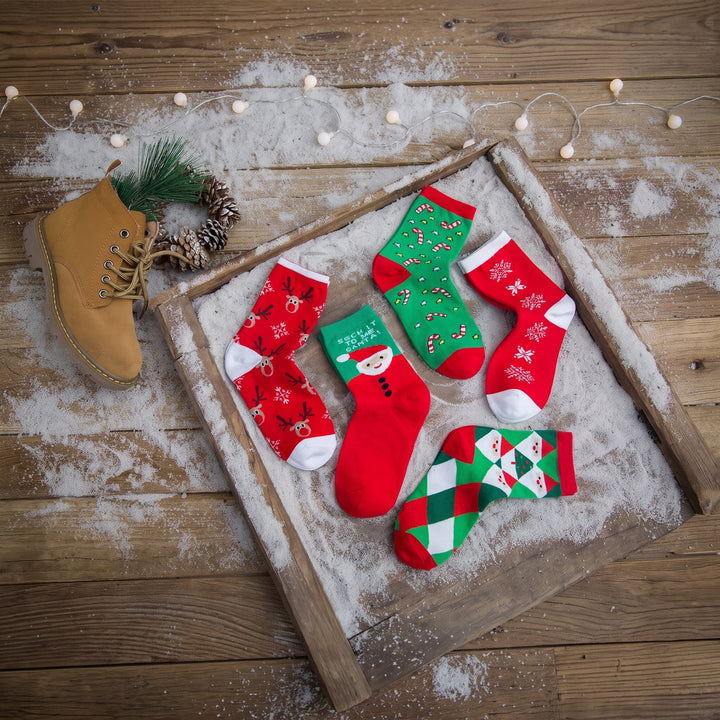 Holiday Fun Christmas Socks 5 Pack, Unisex Multicolour Festive Santa Claus