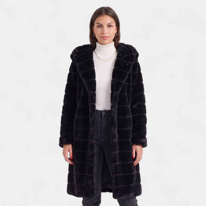 Women's Oversized Long Faux Fur Coat, Hooded Open Front Banded