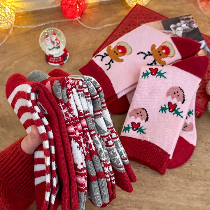 Holiday Nordic Christmas Socks 5 Pack, Unisex Assorted Festive Santa Claus