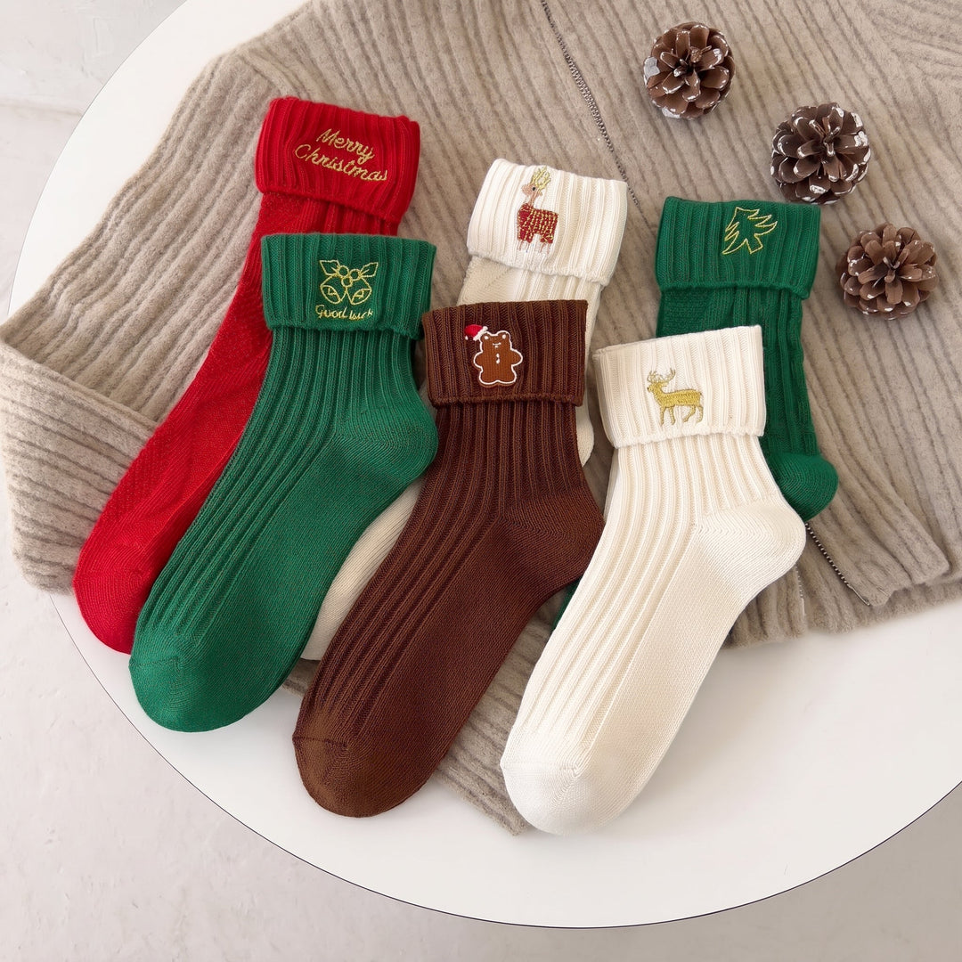 Holiday Embroidered Christmas Socks 3 Pack, Unisex Festive As Gifts
