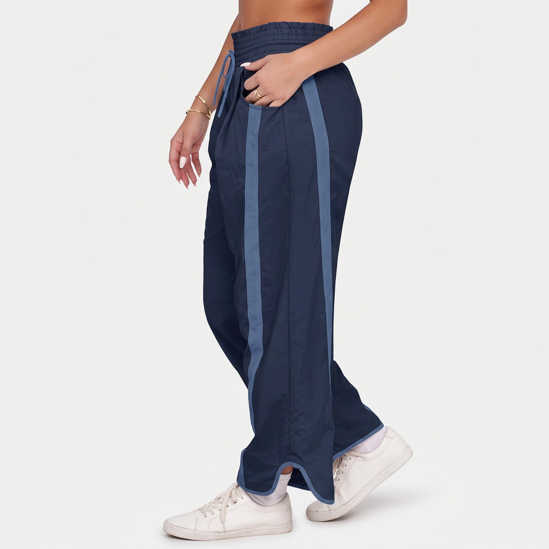 Women's Baggy Wide Leg Sweatpants, Contrast Piping Split Hem Ruffled Waist