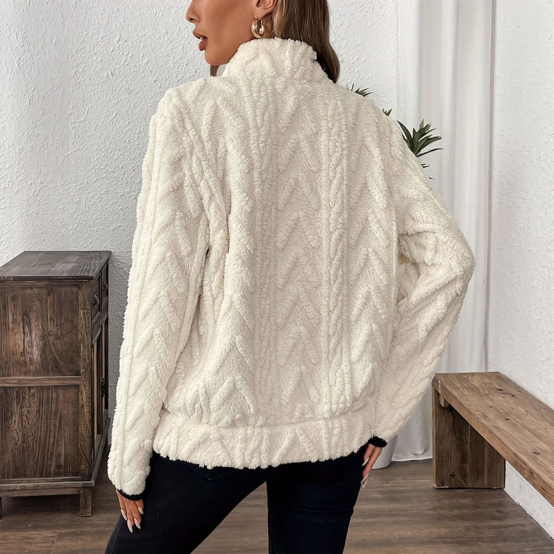 Women's Quarter Zip Sweater, Cropped Jacquard Pullover with Turned Collar