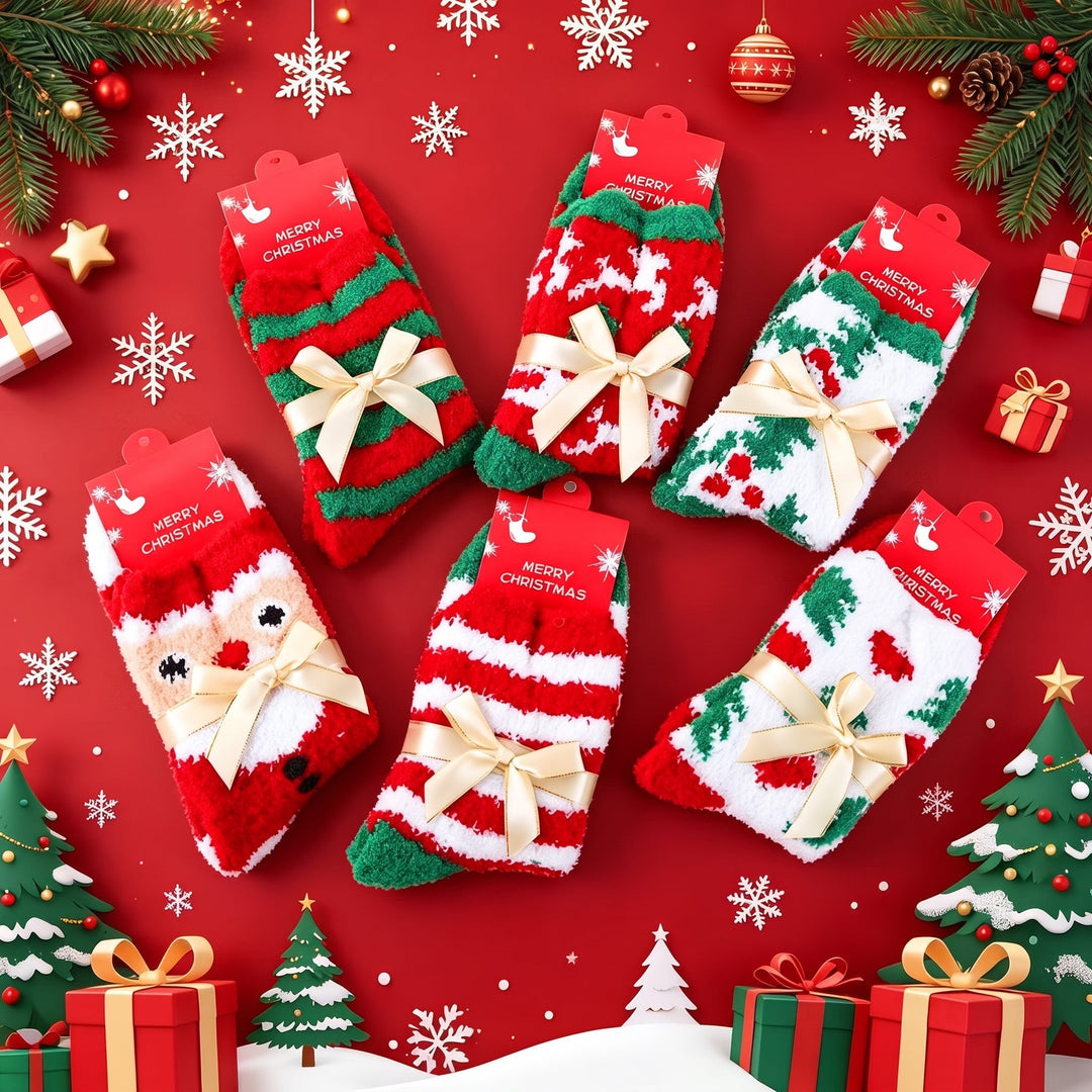 Holiday Fuzzy Christmas Socks 3 Pack, Unisex Festive Gifts
