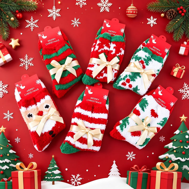 Holiday Fuzzy Christmas Socks 3 Pack, Unisex Festive Gifts