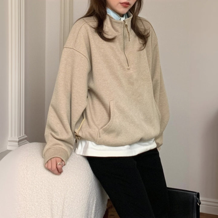 Women's Quarter Zip Sweater, Oversized Mock Neck Drawstring Hem
