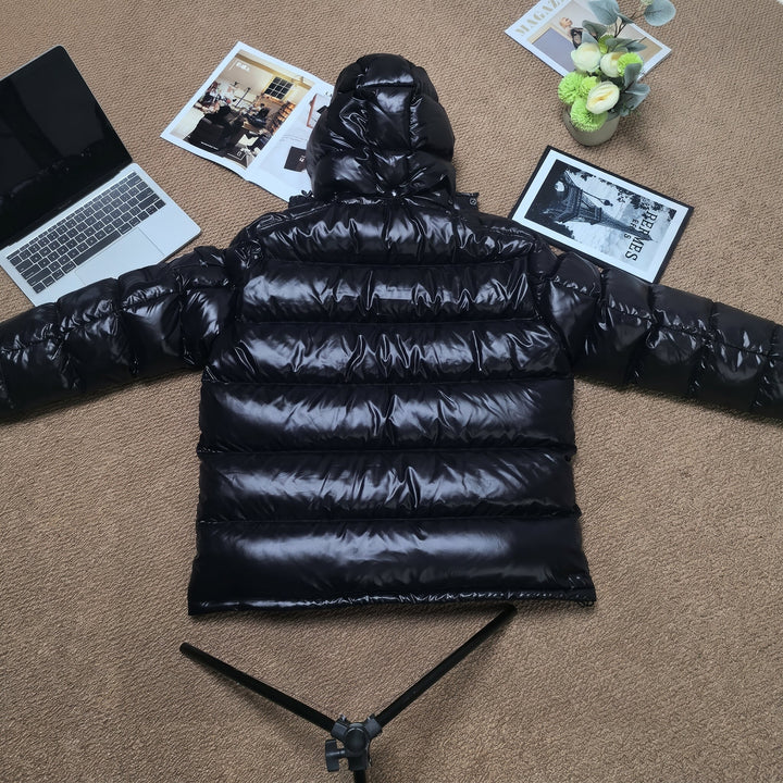 Men's Puffer Jacket, Long Shiny Hooded Relaxed Fit