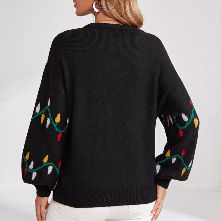 Women's Christmas Sweater, Black Knit Oversized Loose Fit Pullover