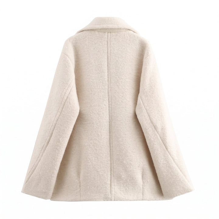 Women's Short Double Breasted Peacoat, Oversized Notch Lapel