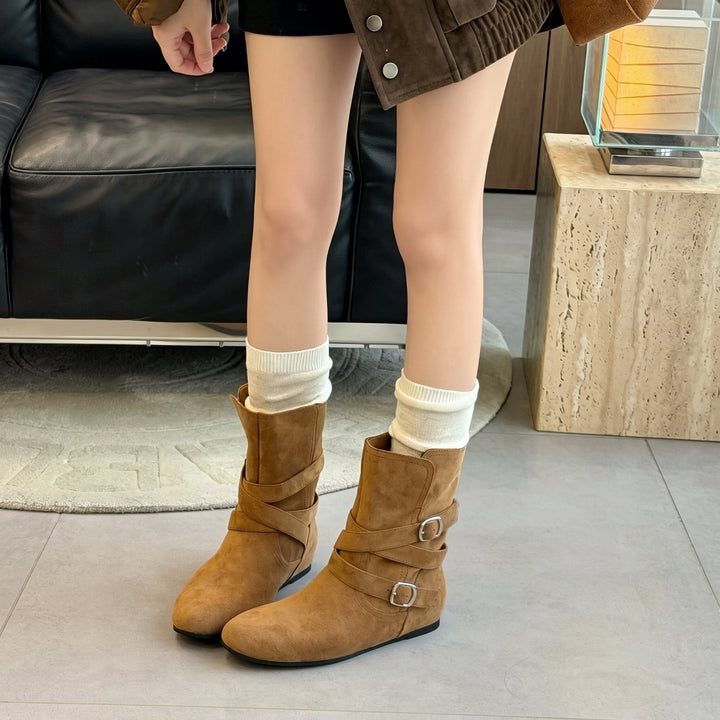 Women's Comfortable Winter Boots, Buckle Straps Round Toe