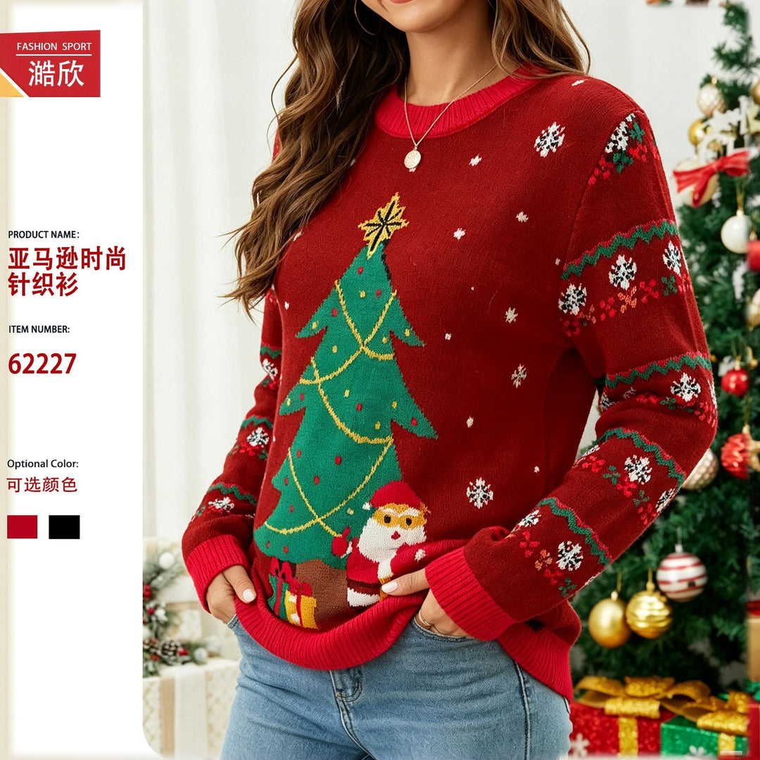 Women's Ugly Christmas Sweater, Knit LED Light Up Jacquard Pullover