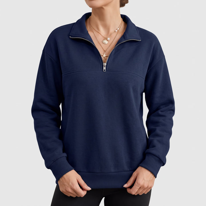 Women's Quarter Zip Sweater, Relaxed Collared Pullover