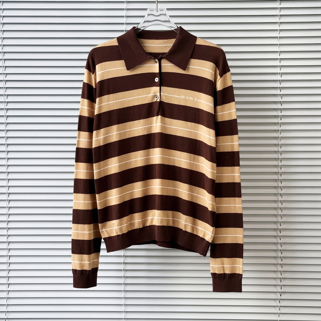 Women's Long Sleeve Polo Rugby Shirt, Knitted Collared Camel